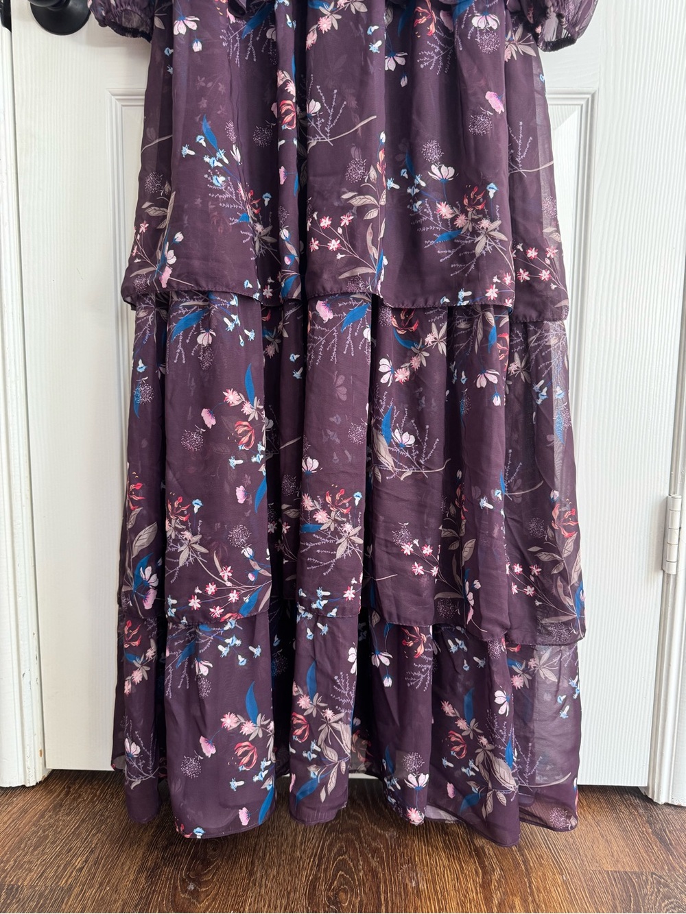 🤎 Ieena for Mac Duggal 🤎 Floral Tiered Purple Gown (2) - Picture 3 of 8
